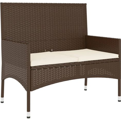 Banc de jardin 90 x 51 x 85 cm meuble de patio d'extérieur terrasse à 2 places avec coussins marron résine tressée (1/5)