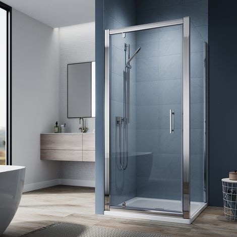 ELEGANT 900mm Pivot Hinge Shower Door with Side Panel, 900x900mm Rectangular SMC Tray and Waste Trap (1/5)