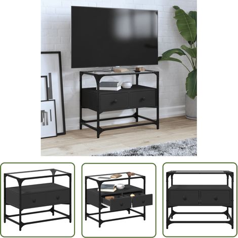 The Living Store TV-Schrank mit Glasplatte Schwarz 60x35x51 cm Holzwerkstoff - TV Schrank - Fernsehtisch - Holzwerkstoff - Glas - Schwarz (1/5)