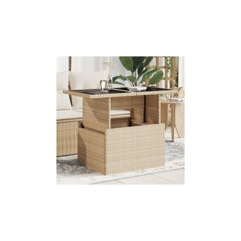 Table de jardin dessus en verre beige 100x55x73 poly rotin (1/5)