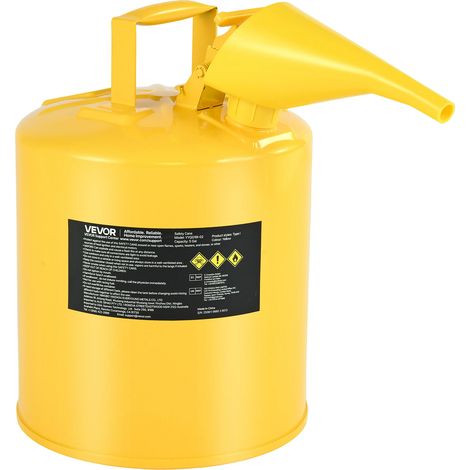 VEVOR Bidón de Combustible Diesel Tipo I 19 L, con Supresor de Llamas, Tapa de Cierre Automático y Embudo de Polietileno, Asa Ergonómica, Contenedor para Almacenamiento de Inflamables, Amarillo (1/5)