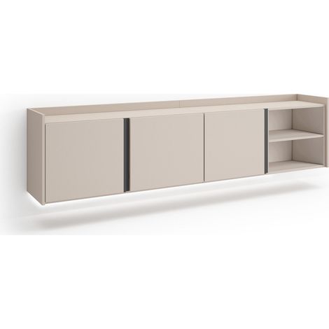Skraut Home - Mobile TV Soggiorno, Ampio spazio a disposizione, 207x35x50cm, Per TV fino a 80", Sospeso, da appendere, LED, Stile moderno, Beige (1/4)
