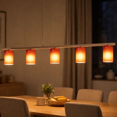 Hänge Leuchte Glas rot Chrom Diele Wohnzimmer G9 Beleuchtung 5-flammig Eglo 88547 DRESS