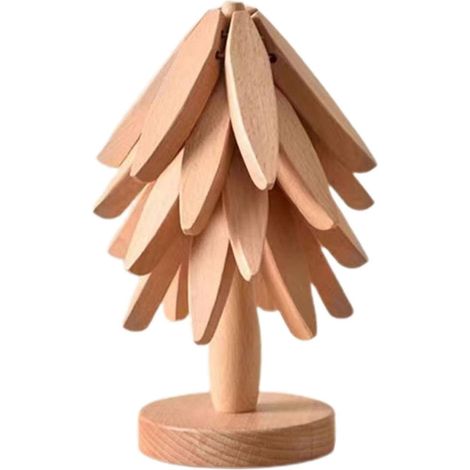 Lot de 4 dessous de verre en bois pour l'art des arbres, dessous de plat pliables en bois de noyer, tapis isolants (B-Naturel-4 dessous-de-verres) (1/5)