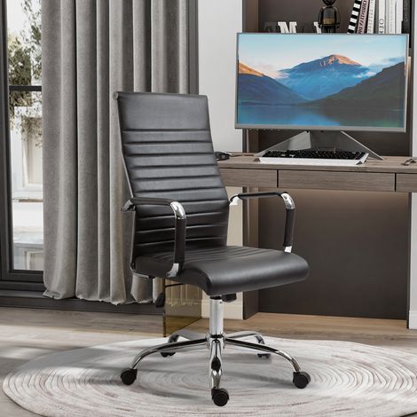 Buerostuhl aus Bonded Leather in Schwarz mit Wippfunktion, Gasfeder, 360° drehbar, 54 x 62 x 114 cm (1/5)