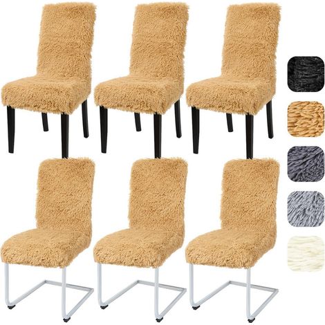 Hochflor Stuhlhussen 6er Set, Universal Stretch Plüsch Stuhlbezug, waschbar (1/5)