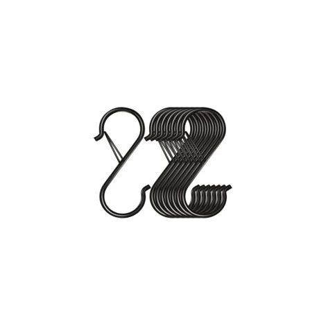Set di 8 ganci metallici a forma di S con sistema anticaduta per appendere piante, vasi e tazze, borse e vestiti, 9 x 4 cm, neri.