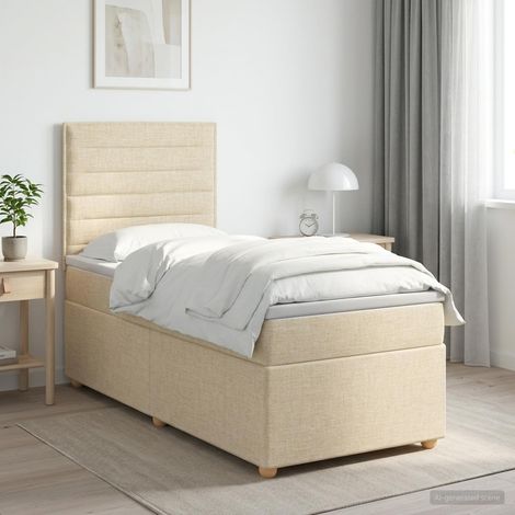 vidaXL Lit boxspring avec matelas Crème 90 x 200 cm Tissu (1/5)