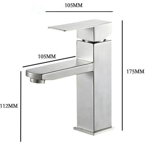 Robinet Lavabo - Mitigeur Carré Eau Chaude Froide - Pour Salle De Bain - Acier Inoxydable - Sans Tuyau D'Entrée - 1 Pièce (1/5)