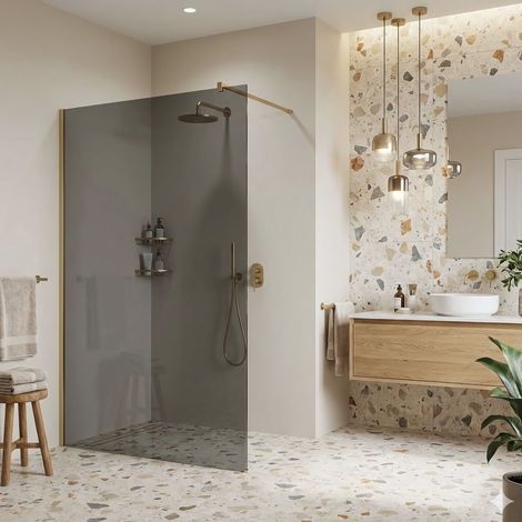 PARED DE LA DUCHA REA FLEXI GREY BRUSH GOLD 90 (1/5)