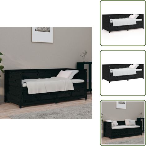 The Living Store Dormeuse Nera 75x190 cm in Legno Massello di Pino - Letto in legno massello