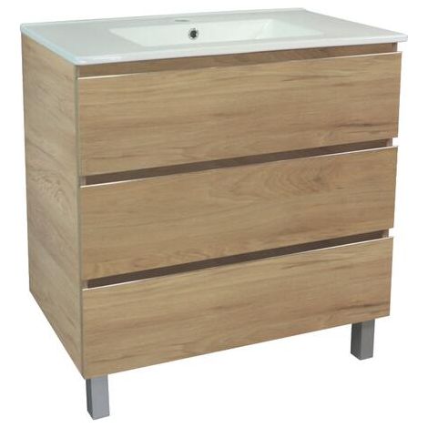 ONDEE - Mueble de baño pedestal TRENDY - 3 cajones - 80cm -  acabado madera mate - lavabo