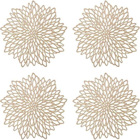 Pièces Napperon de Table Or, Set de Table Rond évidé, Napperons Ronds Tapis de Table en Plastique, Utilisé pour L'isolation Thermique de L'assiette et de la Décoration de Table (Or) (1/5)