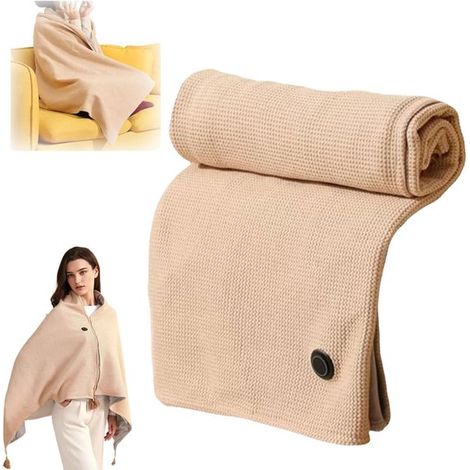 Couverture chauffante électrique - Écharpe chauffante USB - Couverture chauffante individuelle - Fibres synthétiques 150 x 80 cm Abricot - Batterie externe non incluse Abricot (1/5)