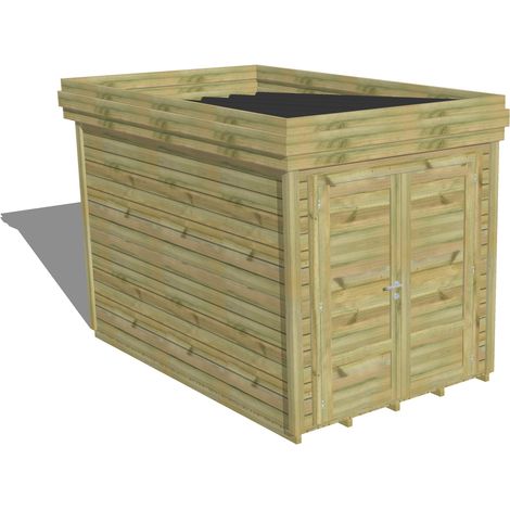 ABRI DE JARDIN bois Pin autoclave 27mm - 2,14x3,44m / 7,4m2 - Bac acier - Plancher bois