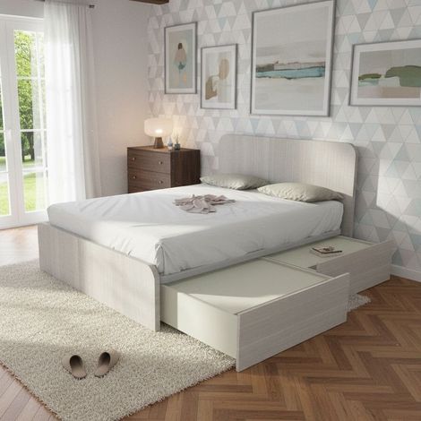 Letto matrimoniale 160x200 con cassettoni - Design italiano e montaggio facile - Rovere rock