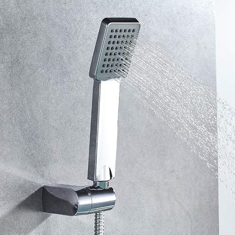 Pomme de douche économie d'eau pression Douchette universelle, facile à installer et à nettoyer, pomme de douche carrée, chrome (1/5)