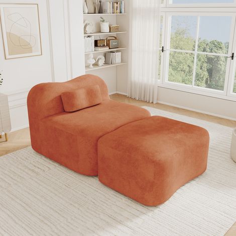 Canapé modulaire 167x96x70 cm en velours orange, ottoman, sans montage, pour studio – MEUBLIV (1/5)