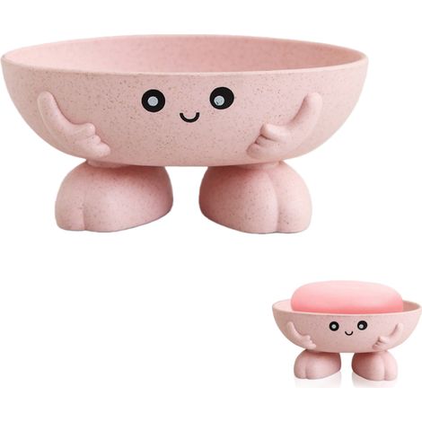 Porte-savon mignon porte-savon pour enfants créatif beau bar plateau à savon compteur pour douche salle de bain plan de travail de cuisine (rose) (1/5)