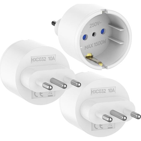 3 Pièces Adaptateur Prise Italienne, Adaptateur Europe France vers Italie pour Italy, Syrie, Uruguay, Chili, Maldives Type L (1/5)