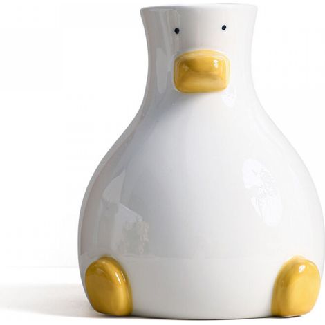 Vase à fleurs blanc moderne orné d'un canard original, Décoration de table ronde et esthétique, Vase artistique 20cm (1/5)