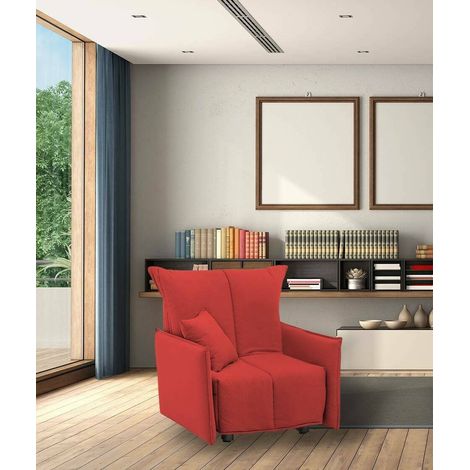 Dmora - Sofa cama Dabari, Sofá individual, 100% Made in Italy, Sillón de salón con apertura trolley, en tela acolchada, con reposabrazos estándar, Cm 110x90h85, Rojo (1/5)