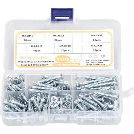 Vis M4.2 à bois autoforeuses, 160 pièces en acier carbone zingué bleu, tête fraisée cruciforme, fixations pour bois (1/5)