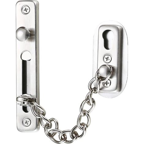 Security Chain, 304 Stainless Steel Door Chain, Door Chain Lock with Screws, Used for Interior Doors and Windows of Family Hotels, Brushed Chrome Silver (1/5)