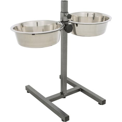 Bar pour chien avec 2 gamelles en acier inoxydable - hauteur réglable - blocage de la gamelle et protection contre les claquements - pieds en caoutchouc réglables - lavable au lave-vaisselle - métal/i (1/5)