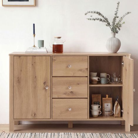 Credenza con 3 cassetti e 2 ante, cassettiera, mobile indipendente, adatta per sala da pranzo, soggiorno e camera da letto. 120 × 40 × 80 cm (1/5)