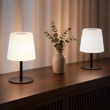 Lampe de Chevet Sans Fil Tactile, Lampe de Table LED Rechargeable USB-C, Batterie 4500 mAh, Luminosité Réglable 3 Couleurs, Lampe Portable pour Chambre, Salon, Extérieur (Noir, Lot de 2) (1/5)