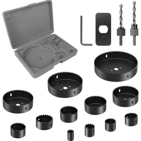 16-teiliges Lochsägen-Set, 19–127 mm, Lochsägen-Set mit robustem Zentrierbohrer, Lochsägen-Set mit 1 Sechskantschlüssel für Holz-Gipskartonplatten (1/5)