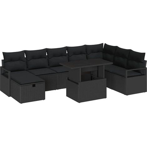 Maison Exclusive - Set Divano da Giardino con cuscino 9 pcs Nero Poly Rattan
