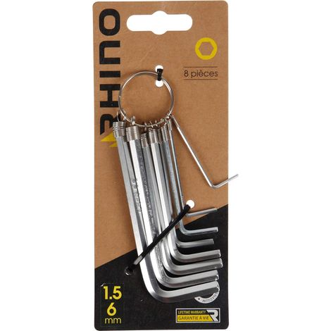 Rhino - Chiavi a brugola - Set di 8 chiavi esagonali, set di 8 chiavi a brugola - Diametro 1,5-6 mm - Realizzato in acciaio (cromo vanadio) - Garanzia a vita - Diverse misure disponibili (1/3)