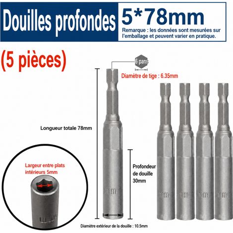 Lot de 5 douilles hexagonales profondes 5x80 mm antirouille pour visseuse et clé à chocs 1 kg 5x80mm 5 10 1 kg – Livraison gratuite