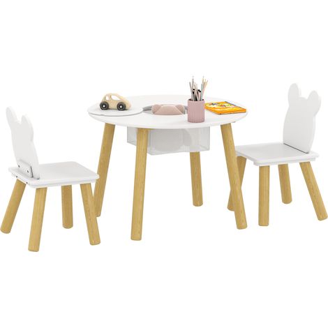 Ensemble 1 table ronde, 2 chaises - AIYAPLAY - pour enfant 3 pièces - dossier en forme d'ours, activités, bricolage repas - 3-6 ans (1/5)