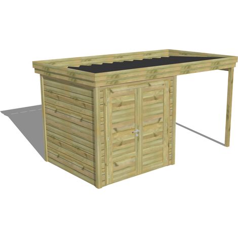 ABRI DE JARDIN bois Pin autoclave 27mm - 4,14x2,14m / 8,9m2 - Bac acier - Abri Français
