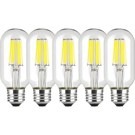 6W T45 Non-Dimmable LED Filament Ampoule Edison E27 T45 Ampoule LED Tubulaire équivalent à incandescence 60W Claire Blanc Froid 6500K Lot de 5 (1/5)