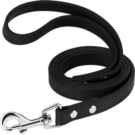 Laisse souple en cuir pour chien, taille M, pour promenade et dressage, résistante, pour chiens de petite et moyenne taille (Noir, M)