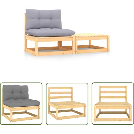 INLIFE Salon de jardin 2 pcs avec coussins Bois de pin massif (1/5)