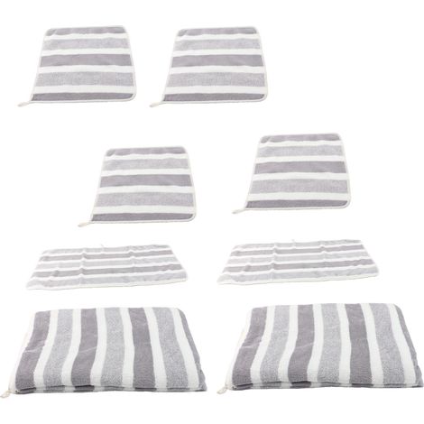 Set composto da 2 teli da bagno a righe e 4 asciugamani per le mani, super assorbenti, ad asciugatura rapida, di colore grigio. (1/5)