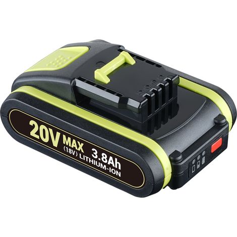 3.8Ah pour Worx Batterie 20V Li-Ion WA3553 WA3556 WA3551.1 avec indicateur de charge WA3553.2 WA3641 20 V