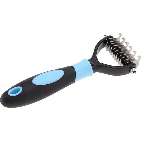 Peigne démêlant professionnel en acier inoxydable pour le toilettage des animaux, avec brosse à nœuds et sous-poils à 2 embouts. (1/4)