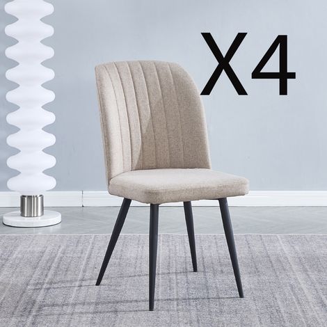 Pegane – Lot de 4 chaises en tissu beige avec pieds noirs – Dimensions 46x55x92 cm – Design moderne pour salon – Installation facile