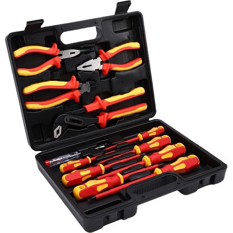 Coffret d'Outils Isolés 12 Pièces VDE 1000V, Kit Électricien avec Tournevis Isolés & Pinces, CRV Acier Embouts Magnétiques, pour Maintenance Électrique, Auto & Bricolage (1/5)