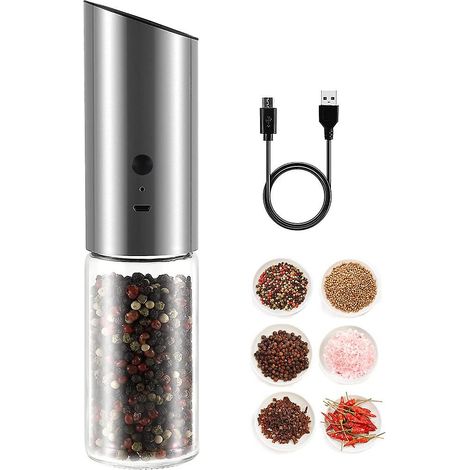 Moulin à sel et à poivre électrique rechargeable par USB - Fonctionnement automatique par gravité avec capacité réglable (1/5)