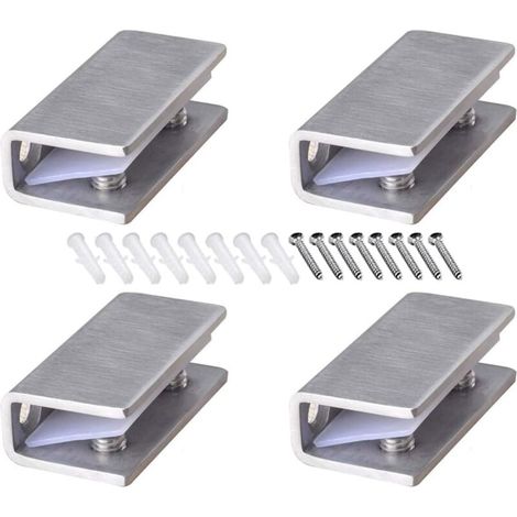 4Pcs Stainless Steel Glass Clamp Adjustable Glass Shelf Bracket 8-12mm Thickness Rectangular Glass Clamp Stainless Steel Glass Clamp for Balustrade Staircase Bathroom, with Screws