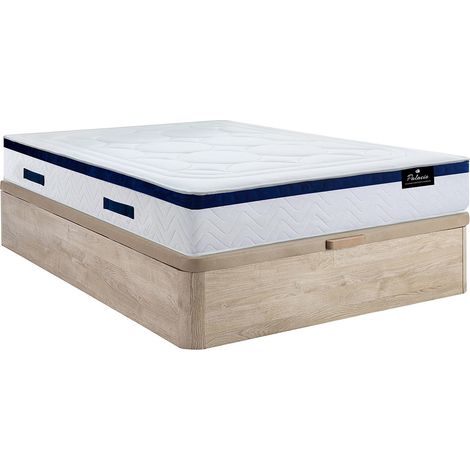 Set letto 140x190cm: Rete contenitore Naturale chiaro + Mater. ibrido molle insacchettate - MARQUIS di PALACIO