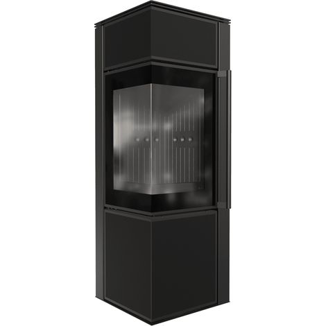 Kaminofen aus Stahl KRATKI TORA/S 8 kW Ø 150 Quarzsinter Nero Assoluto schwarz Verkleidung mit Türfeder (1/5)