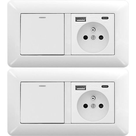 2 pièces – Interrupteur Mural + Prise Électrique USB + Type-C, Duo Moderne pour Rénovation (1/4)
